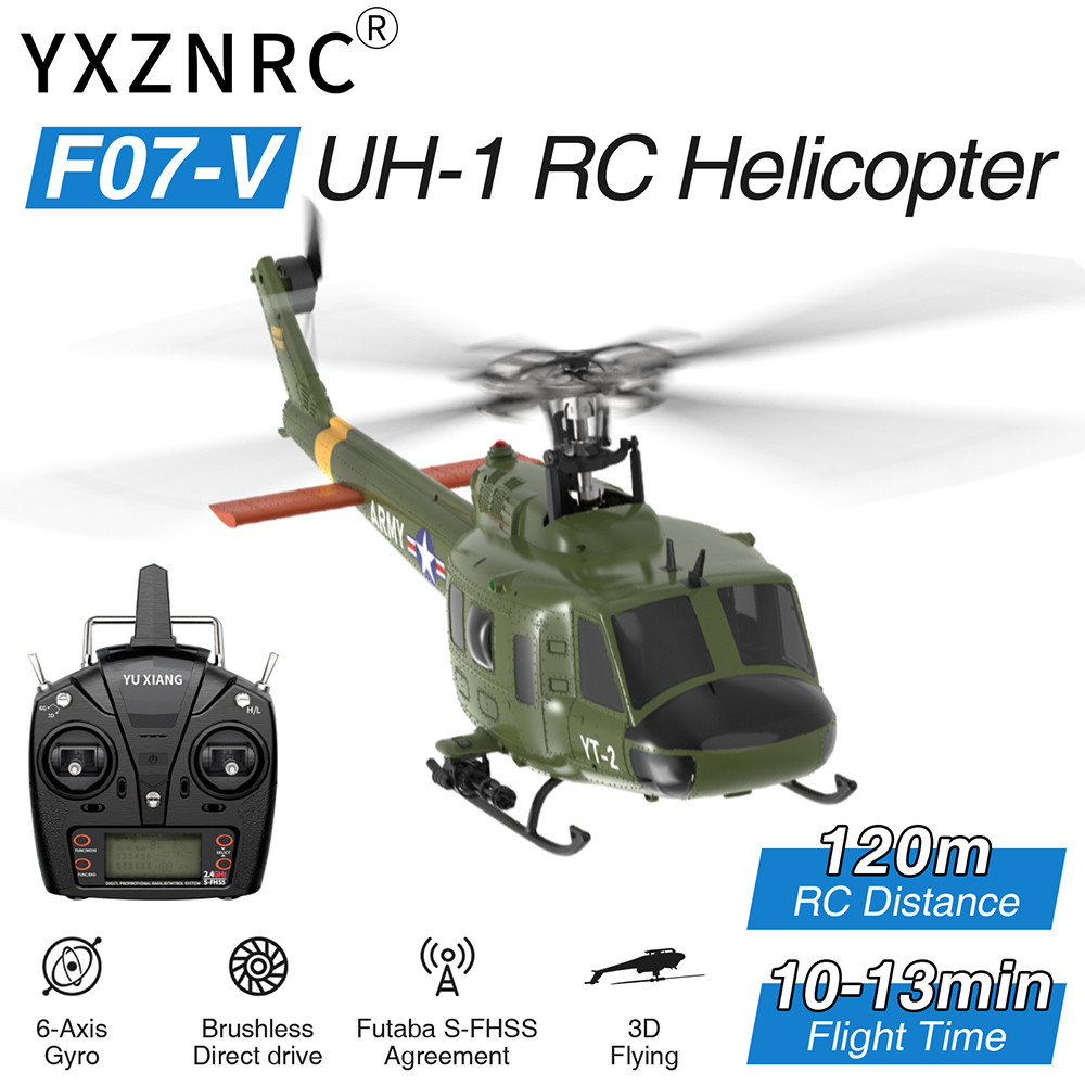 2025 ใหม่ YUXIANG RC เฮลิคอปเตอร์ F07-V UH-1 6 แกน Gyro 6CH 3D บิน 1:34 Scale Huey Dual Brushless มอ
