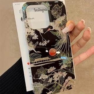 เคสโทรศัพท์สําหรับiPhone 16 17 Pro Max 11 12 13 14 15 16e XS XR X 7 8 16 Plusสไตล์จีนCraneรูปแบบฝาครอบ