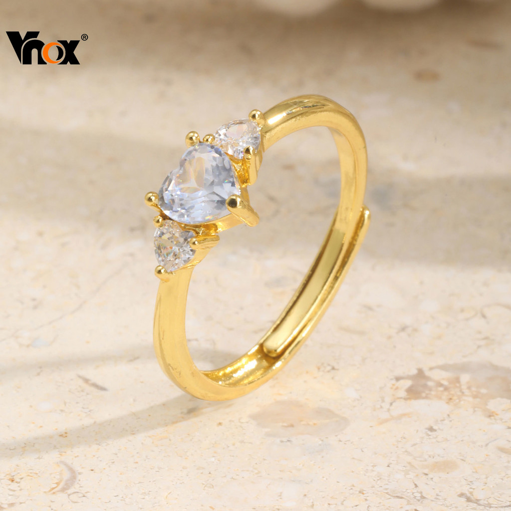 Vnox Zircon Cubic รอบรูปหัวใจปรับแหวนแต่งงานสําหรับผู้หญิง,Gold Plated Non Tarnish แหวนแต่งงาน, แฟชั่นเครื่องประดับของขว
