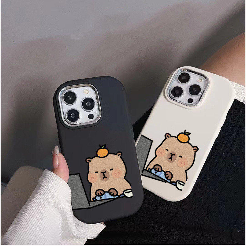 Shell สําหรับ Samsung Galaxy S25 S24 Ultra S23 S22 Plus S24FE หมายเหตุ 10 20 S20 S21 FE A53 A73 A71 A51 A52 A14 A24 กรณีน่ารัก Capybara Candy สีชุบเลนส์โลหะ - รูปที่ 6