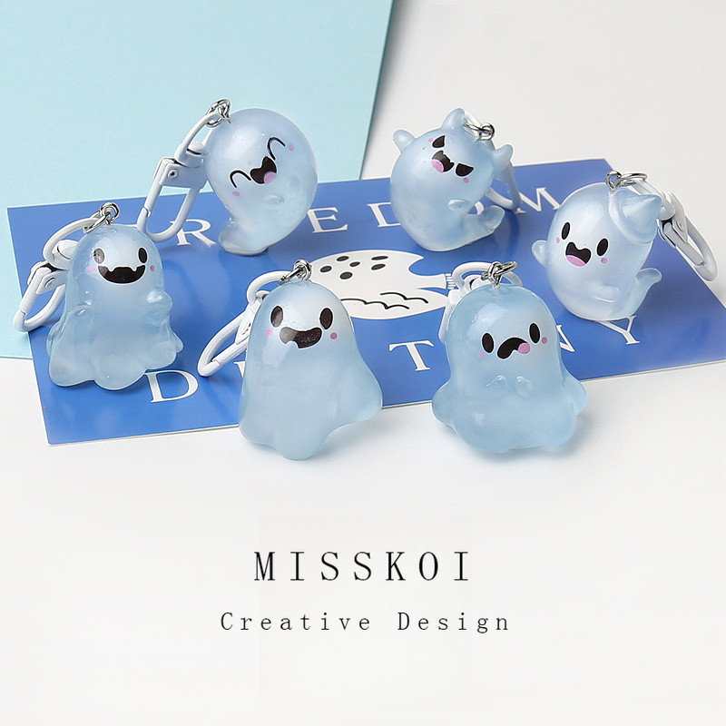 MISMEMO พวงกุญแจผีเยลลี่ฮาโลวีนการ์ตูนสามมิติจี้เอลฟ์คู่โปร่งใส