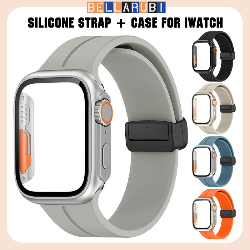 เปลือกแก้วแข็ง + สายยาง for Apple Watch IWatch SE 3 Series 11 10 9 8 7 6 5 4 49 มม 46 มม 45 มม 42 มม 41 มม 38 มม