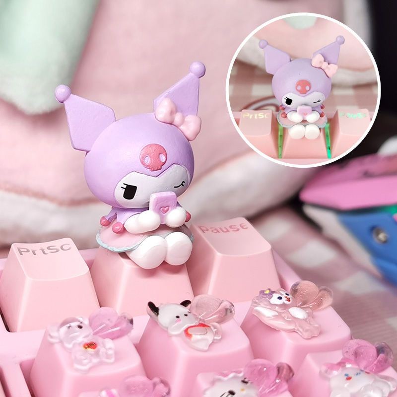 ปุ่มกดเดี่ยวสําหรับคีย์บอร์ดเชิงกลแกนข้ามปุ่มกดพิเศษน่ารัก KT Kuromi Melody ปุ่มกดเพิ่มเติมสีชมพู