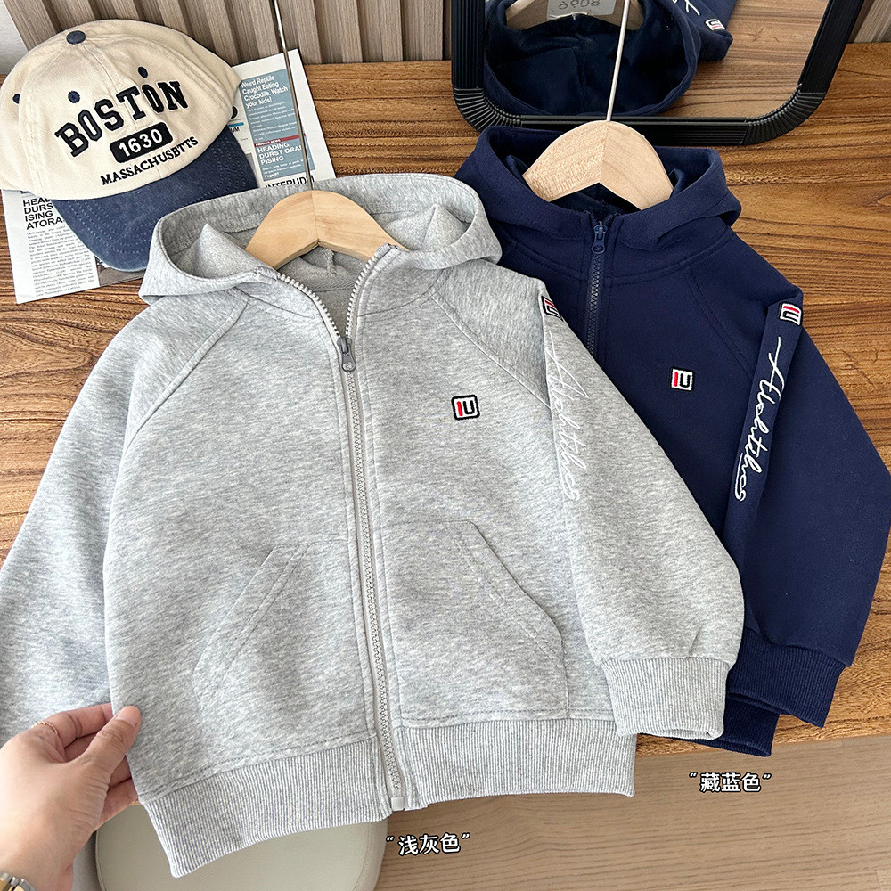 3y-12y 91-150cm เสื้อแจ็คเก็ตมีฮู้ดกีฬาสําหรับเด็ก – Zippered & สบาย
