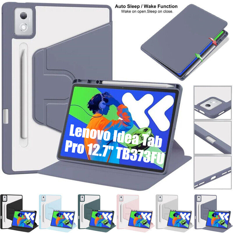 สําหรับ Lenovo Idea Tab Pro TB373FU 12.7 นิ้ว 2025 Smart Case Flip หมุนขาตั้งพร้อมที่ใส่ดินสอ