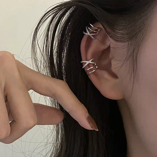 ต่างหูแบบหนีบ หลายชั้น ประดับเพชร แฟชั่นยุโรปและอเมริกา 1 ชิ้น สำหรับผู้หญิง พร้อมส่ง