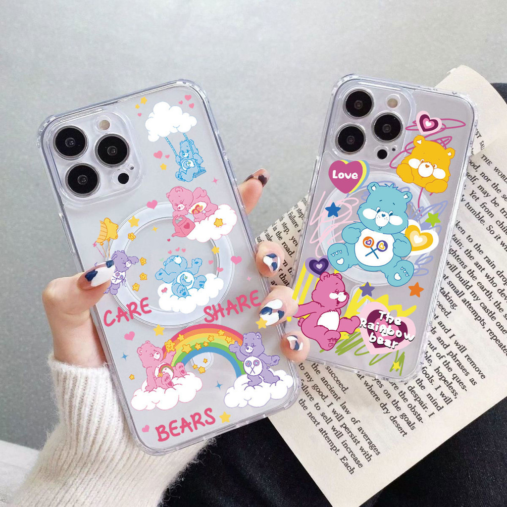Case แม่เหล็ก เคสใส ชาร์จไร้สาย สำหรับ iPhone 15 14 13 12 11 Pro Plus Max 7Plus XR X XS MAX SE 7 8 เคส ลายการ์ตูน น่ารัก