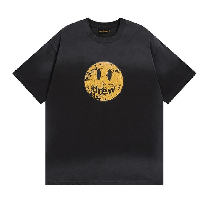 Drew House Old Crack Smiley แขนสั้น สต็อกฤดูร้อน เสื้อยืดคอกลมหลวมสบาย