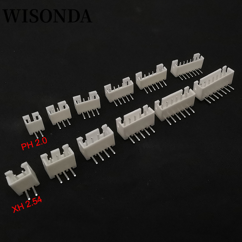 หัวปลั๊กเชื่อมต่อสายไฟ XH 2.54 PH2.0 2P 3P 4P 5P 6P 7P 8P 9P 10P 12 Pin ตัวผู้ มุมขวา สําหรับ PCB JST 50 ชิ้น