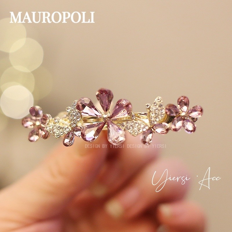 มาโรโปลี [พร้อมสต็อก] สีชมพู พลอยเทียม คลิปฤดูใบไม้ผลิคลิประดับไฮเอนด์ผ้าโพกศีรษะครึ่งผูกกิ๊บกลับหัวแนวนอนคลิปกิ๊บคลิปด้านบนอุปกรณ์ผม