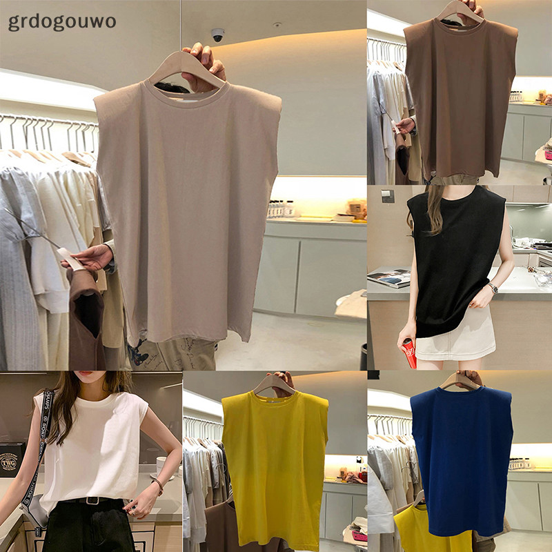 Grdog เสื้อยืดลําลอง คอกลม แขนกุด ทรงหลวม สีพื้น แฟชั่นฤดูร้อน สําหรับสตรี