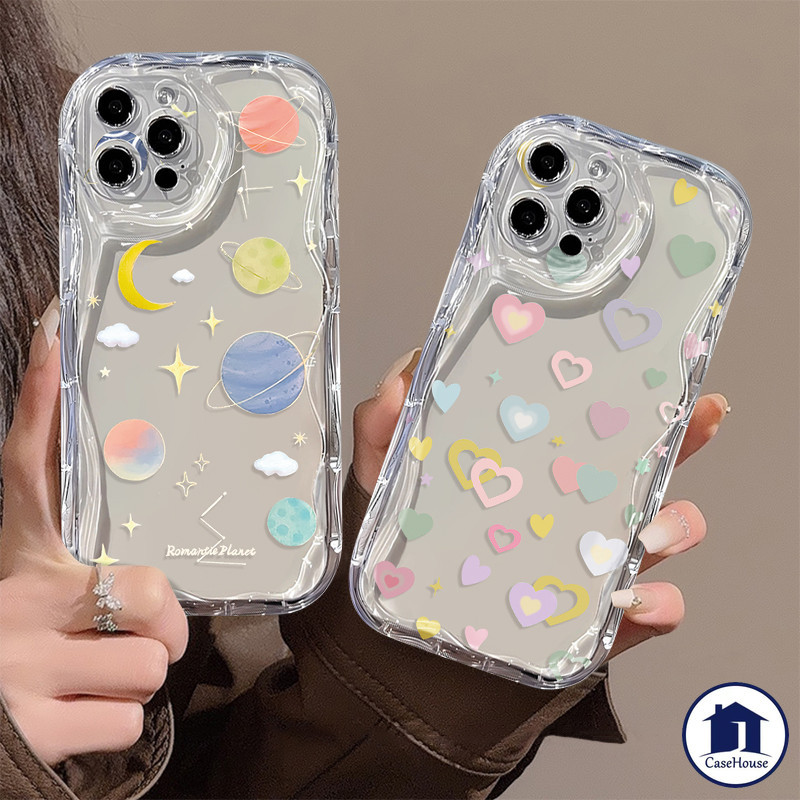 ส่งจากไทย หัวใจรักท้องฟ้าดาวระยิบระยับ เคสใส ใช้ได้กับ iPhone 11 7 8 Plus XR 13 15 12 11 14 Pro Max X XS Max 15Plus