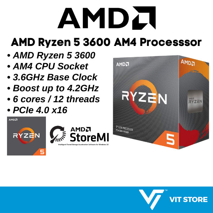 หน่วยประมวลผล CPU AMD Ryzen 5 1400 5 3600 5 4500 5 5500 5 5600 AMD AM4 6C 12T 4C 8T