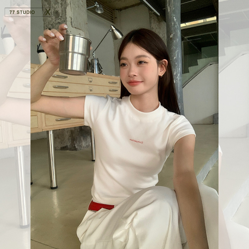 （พร้อมส่งจากกทม มาถึงใน 2วัน）เสื้อครอป จดหมายพิมพ์ลาย ผ้าcotton100%ทรงสลิมฟิต สวมใส่สบายแฟชั่นฤดูร้อน สําหรับผู้หญิง