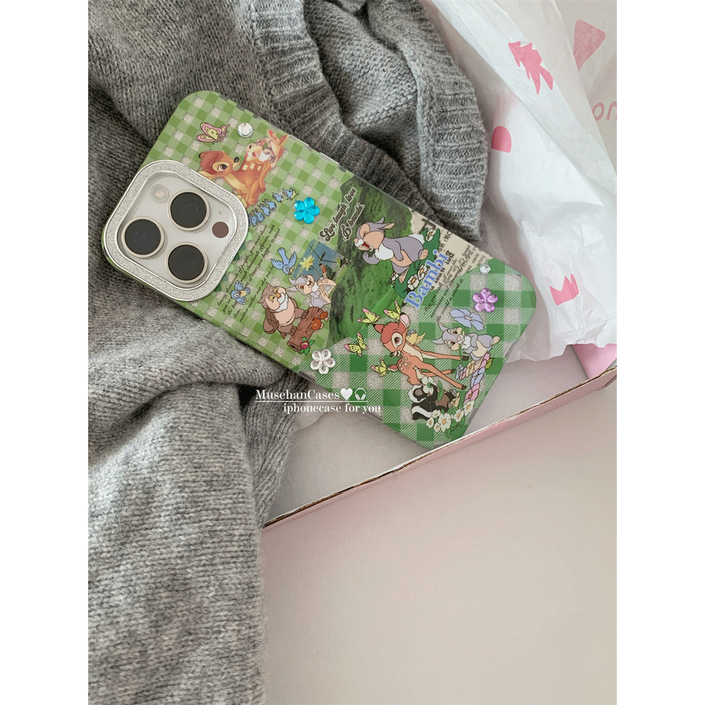 เคสป้องกันโทรศัพท์มือถืออะคริลิค แบบนิ่ม ลายกระต่าย ลายสก๊อต สีเขียว สําหรับ Apple Iphone 15ProMax 15 13Pro 14Promax