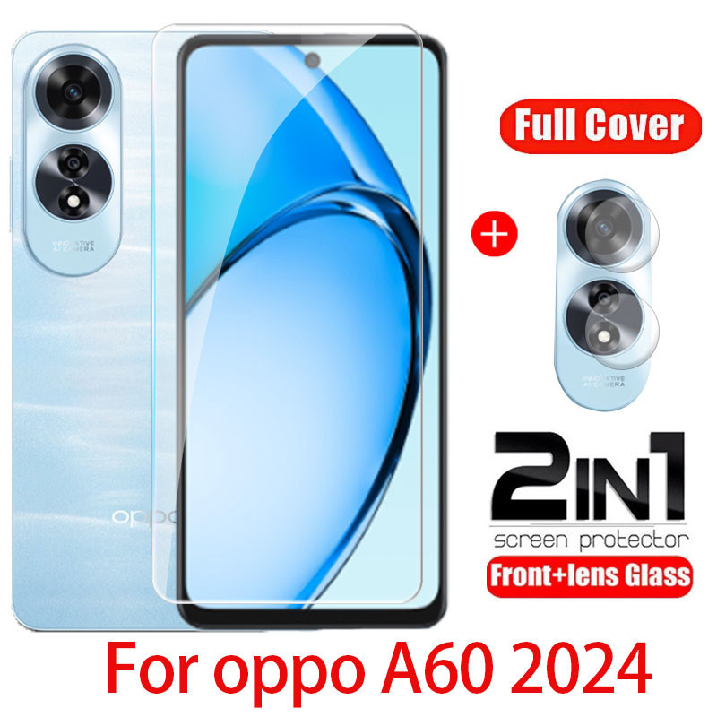 2in1 กระจกนิรภัยสําหรับ oppo A60 A58 A18 A38 A98 A17 2024 4G 2024 คลุมทั้งหมด Clear Screen Protector กระจกเลนส์กล้องป้องกันฟิล์ม