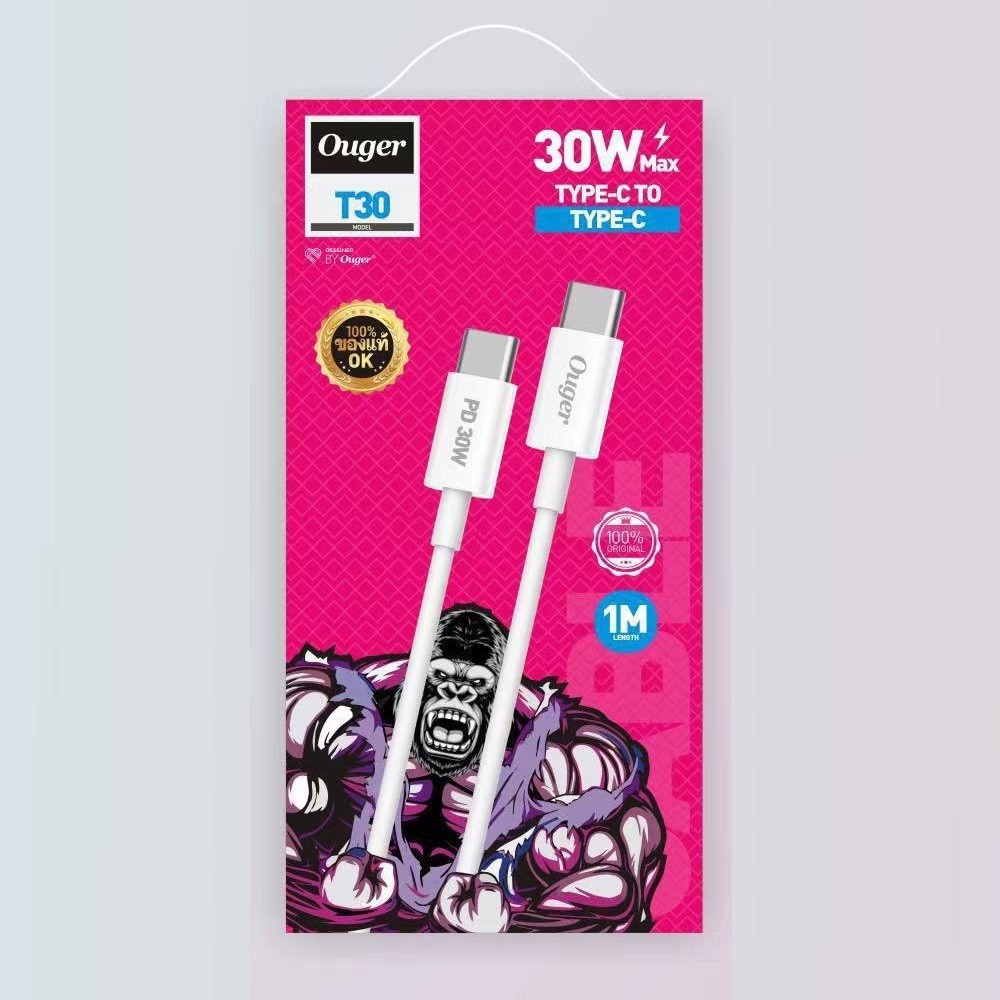 Ouger สายชาร์จ หัวTypeC รองรับชาร์จเร็วสูงสุดถึง20-30W ยาว 1เมตร สำหรับหัวTypeC/iP รองรับแอนดรอยด์และอุปกรณ์อื่นๆ