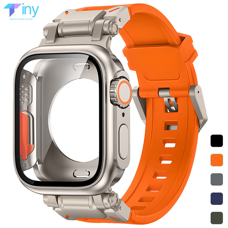เปลี ่ ยนเป ็ น Ultra 1 2 49 มม.ซิลิโคน + เคสสําหรับ Apple Watch 44 มม.45 มม.สําหรับ IWatch Series 9 8 7 6 SE 5