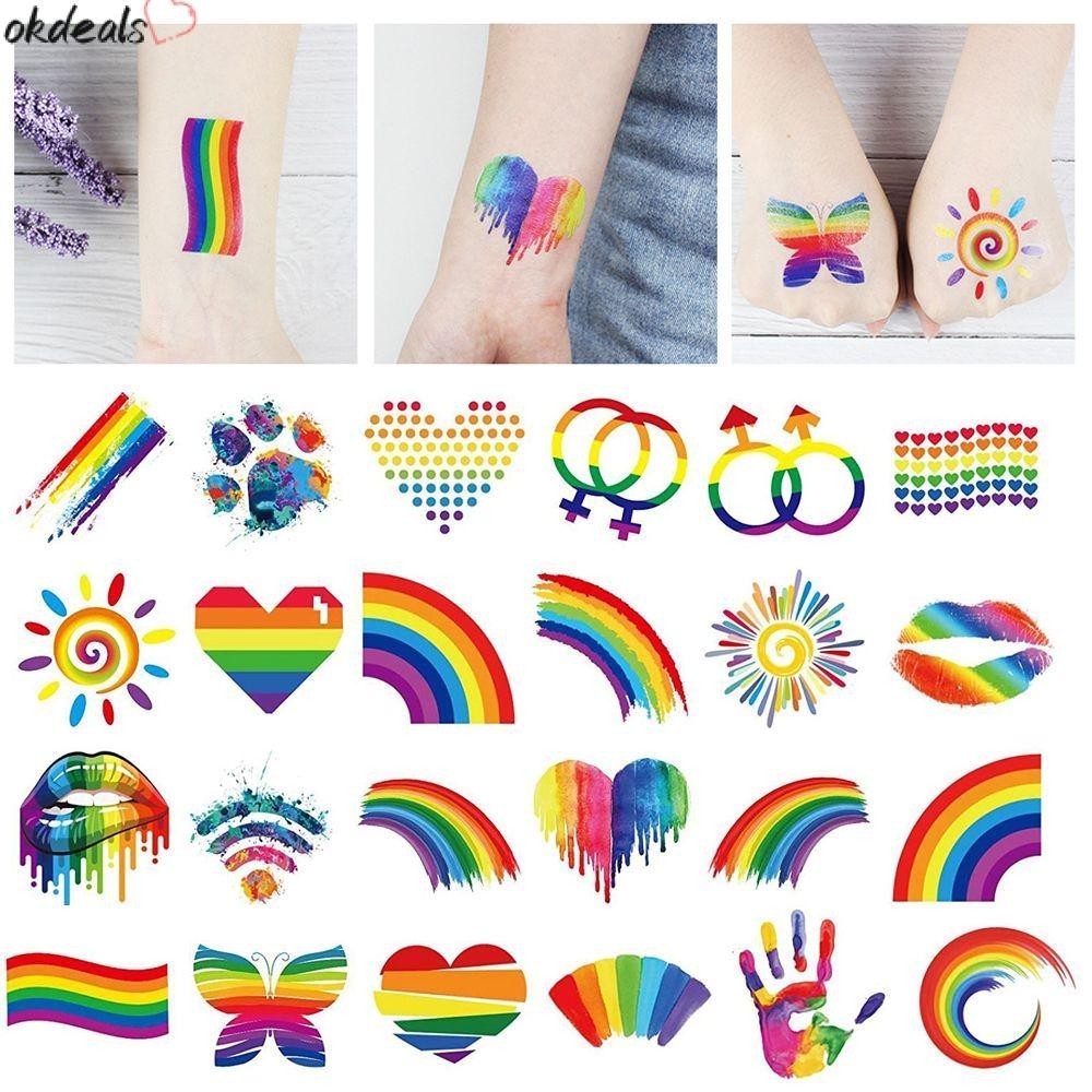 Okdeals 12PCS Rainbow ชั ่ วคราว Tattoo กันน ้ ํา Pride เทศกาล Body Art สติ ๊ กเกอร ์ ติดหน ้ า