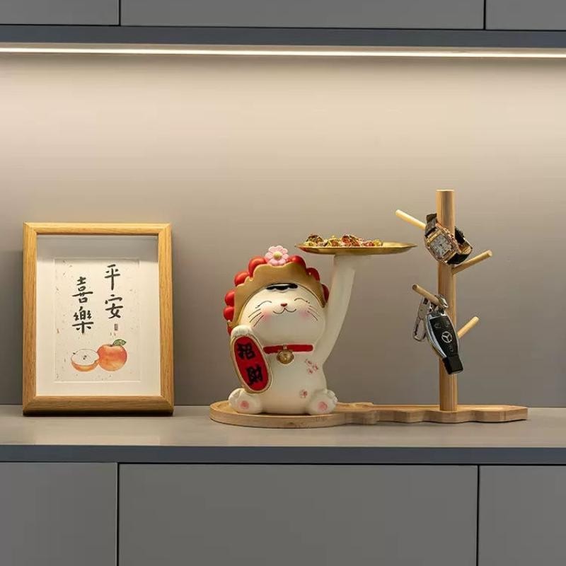 客厅摆件旺宅招财猫挂钥匙收纳托盘玄关入户门鞋柜创意桌面装饰品Living room decoration, prosperous house, wealth seeking cat, hanging key storage tray aancc7405dys.my20240430