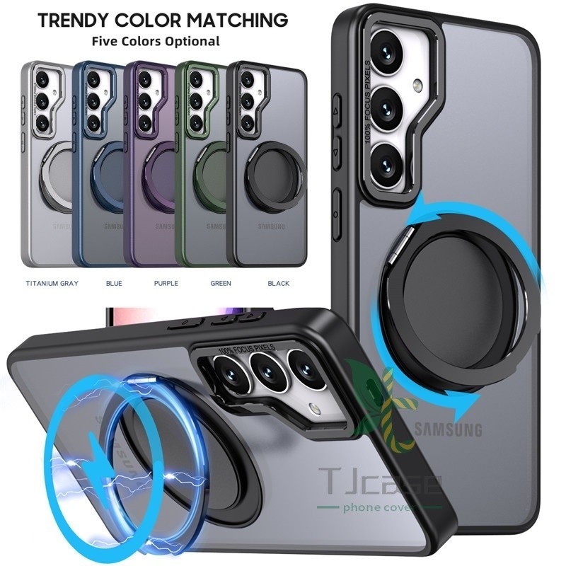 Magnetic Rotatable Bracket Case Cover Samsung Galaxy S24 S23 Ultra Plus S23 FE Military Skin Friendly Plating Casing