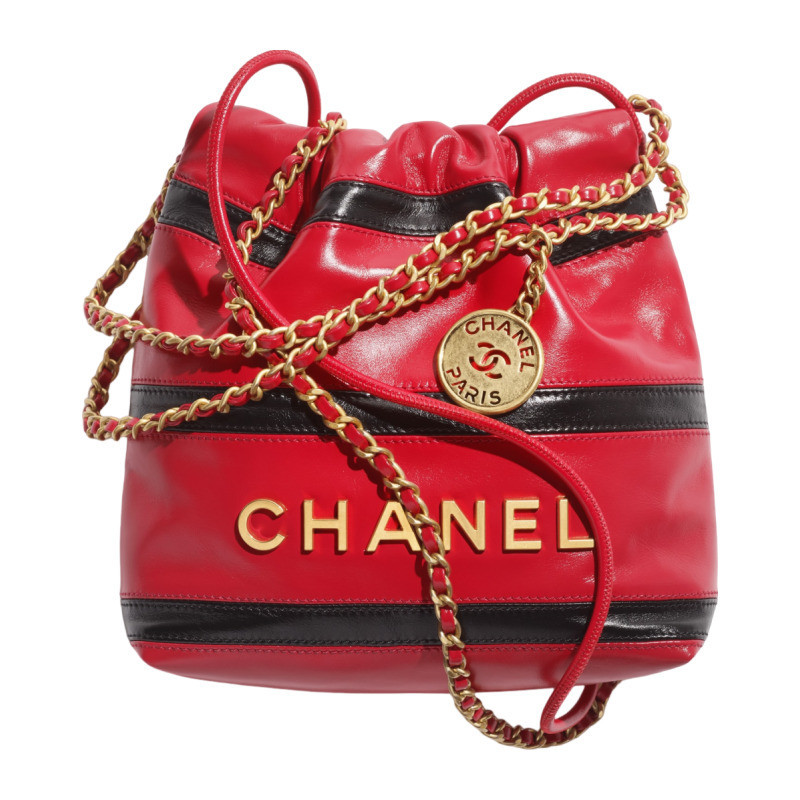 Chanel/Chanel Women's Bag 2024 New Borsa 12 mini Classic Shiny Lambskin Striped Bucket