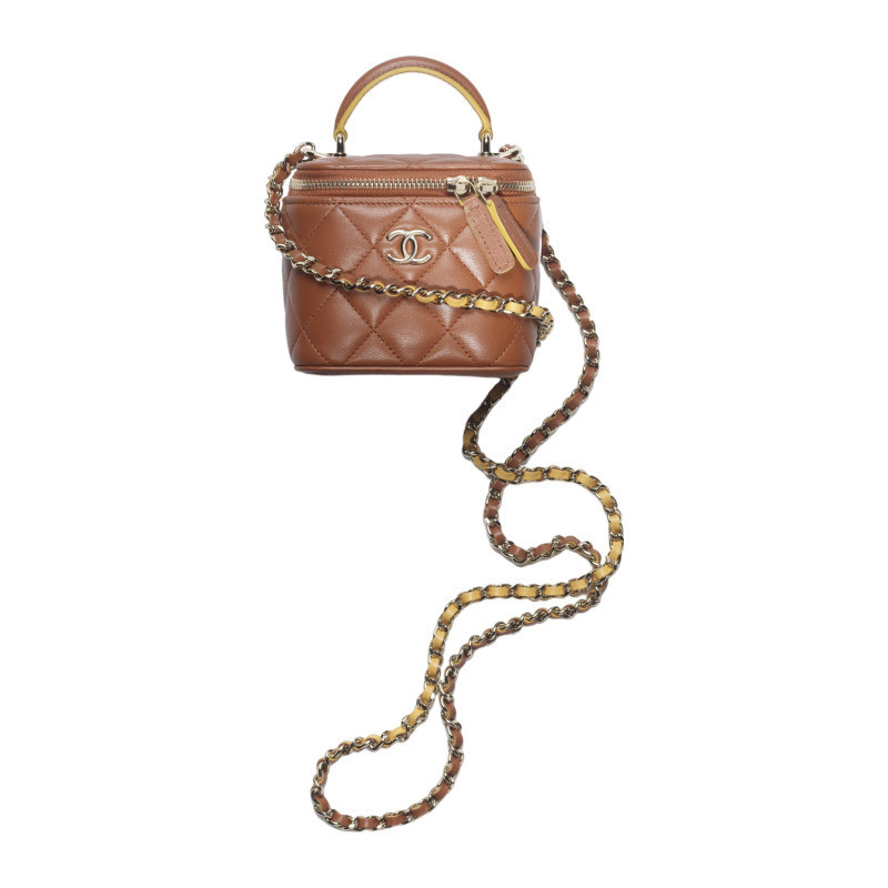 Chanel/Chanel Womens Bag Clutch con catena Brown Lambskin Rhomb Pattern Single Shoulder Crossbody