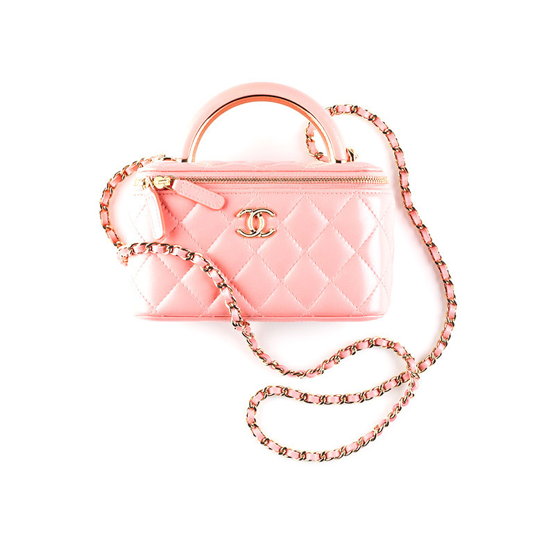 Chanel/Chanel Women's Bag VANITY CASE CON CATENA Exquisite Lambskin Rhomb Pattern Chain One Shoulder Handheld Makeup Box
