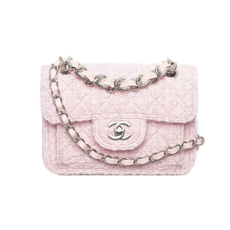 Chanel/Chanel women's bag PICCOLA pink mini tweed metal buckle flap single shoulder crossbody