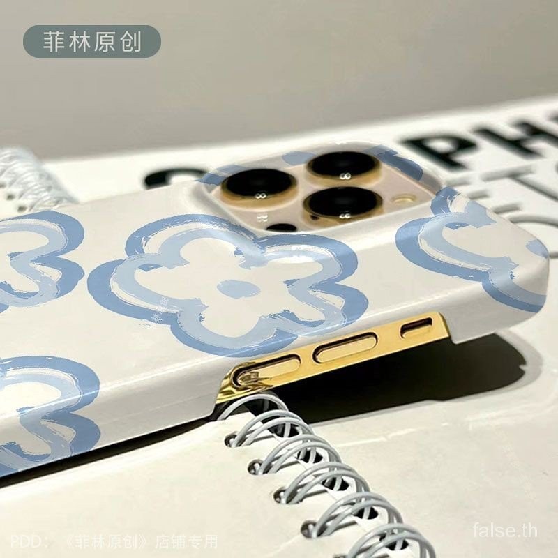 กราฟฟิตีบุคลิกภาพดอกไม้สีฟ้าเคสโทรศัพท์ iPhone เหมาะสําหรับ iPhone 11promax 13promax 14 15 pro max 14pro 14promax xr x xsmax 7plus 11pro เคสแข็งเชลล์สดใส - รูปที่ 3