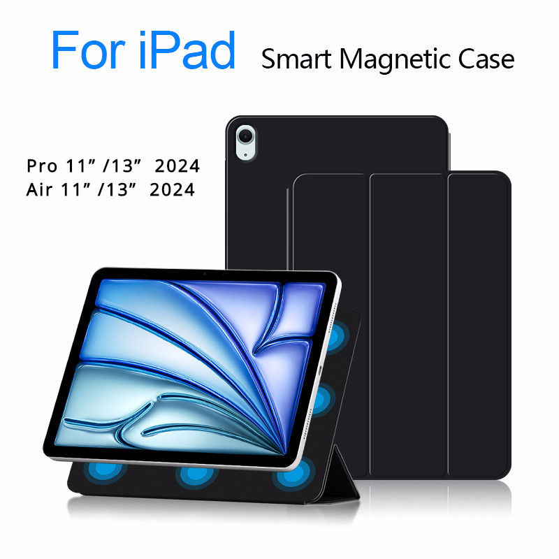 กรณีสมาร์ท Folio สําหรับ iPad Air 11 นิ้ว M2 2024 Air 13 "กรณีแท็บเล็ตสําหรับ iPad Pro 11 5th Pro 13 2024 7th A2903 A2926 A2837 A2899 แม่เหล็กที่แข็งแกร่งดูดซับฝาครอบ Shell