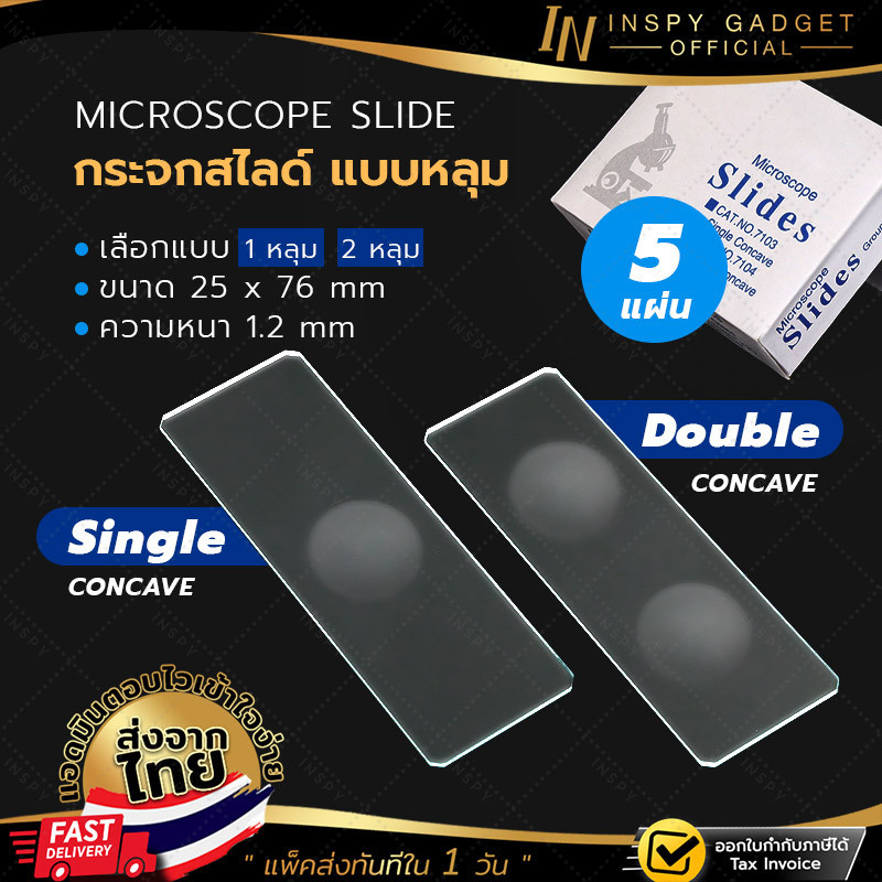 ✨5แผ่น✨ กระจกสไลด์ Microscope แบบ 1 หลุม Single Concave / 2 หลุม Double Concave