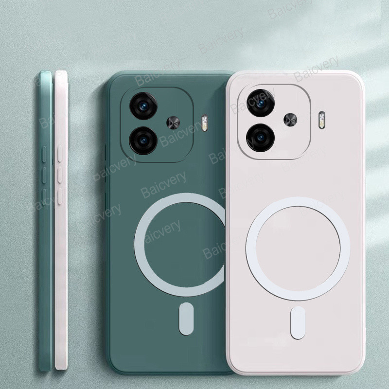 Vivo IQOO Z9 5G V2361A V2361GA / Z9 Turbo Case สีสัน Matte Liquid ซิลิโคนแม่เหล็กชาร์จไร้สายปลอกกล้องป้องกันปกหลัง