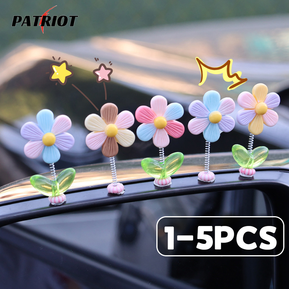 1-5ชิ้นดอกไม้สายรุ้งแดชบอร์ดตกแต่ง-ดอกไม้โชคดี,ดอกทานตะวันด้วยใบ-ตลก,น่ารัก,หลายสี-เครื่องประดับตกแต่งภายในรถหญิง-คอนโซลกลางเขย่าตกแต่ง