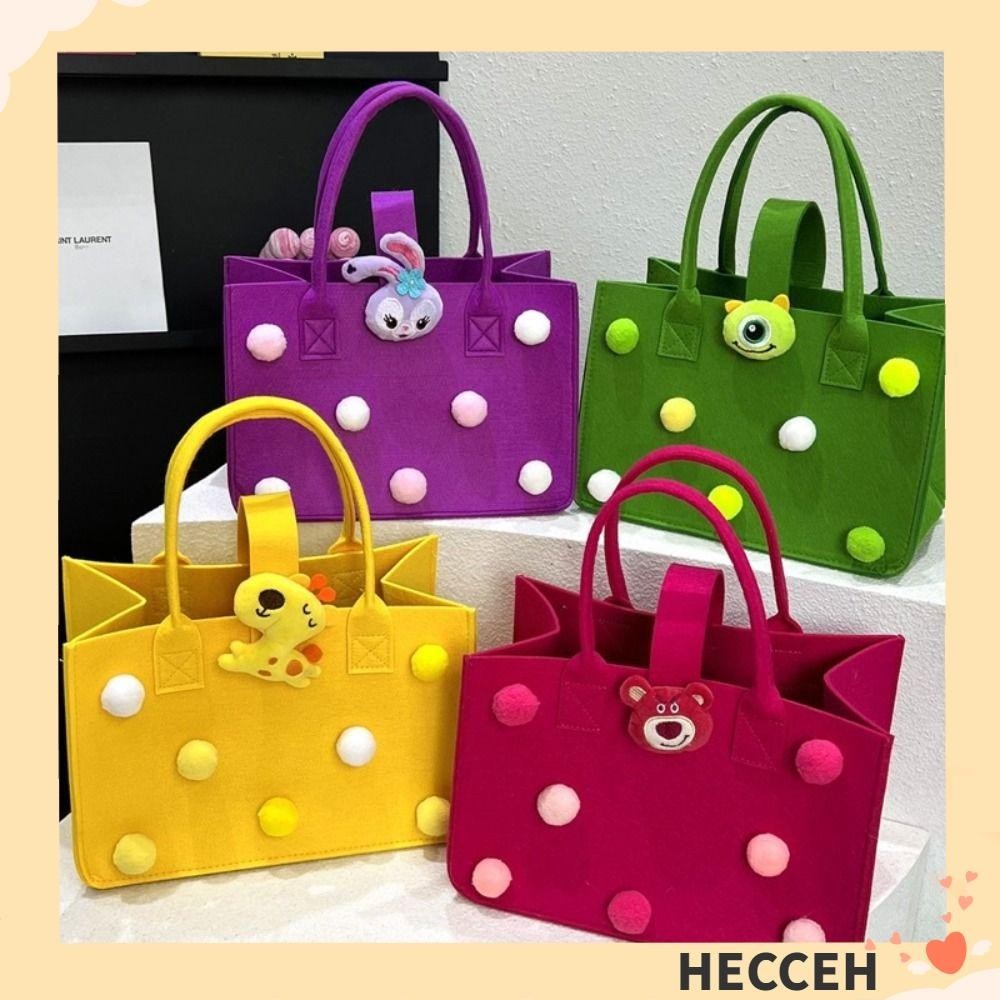 Hecceh Candy Color Handbags,6Colors Felt Shopping Bag, Portable Bear Bag Cosmetic Bag Strawberry Felt Bag