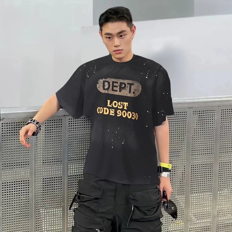 Gallery DEPT ตัวอักษรหมึก ดีไซน์การพิมพ์โลโก้ เสื้อยืดแขนสั้นเพื่อทําให้เสื้อยืดแขนสั้นผ้าเก่า Galle