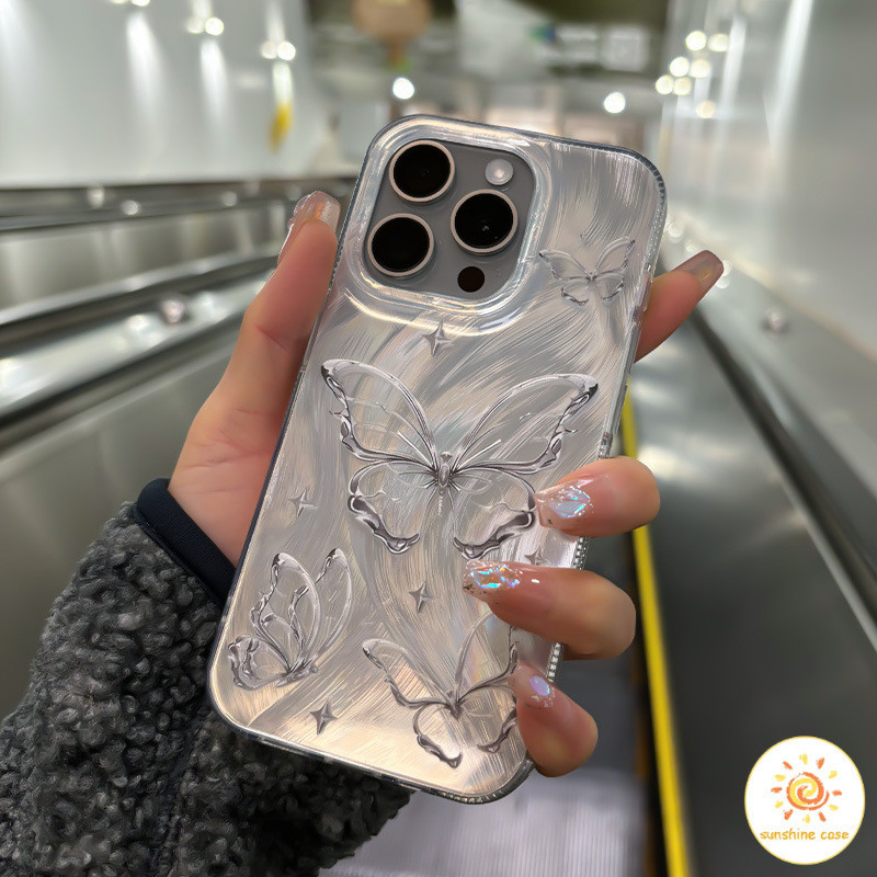 เคสใหม่ เคสโทรศัพท์ ผีเสื้อ ขนนเลเซอร์ สำหรับไอโฟน11 For iPhone12 13 14 15 11Pro MAX X XS 6 7 8Plus SE2020เคสโทรศัพท์
