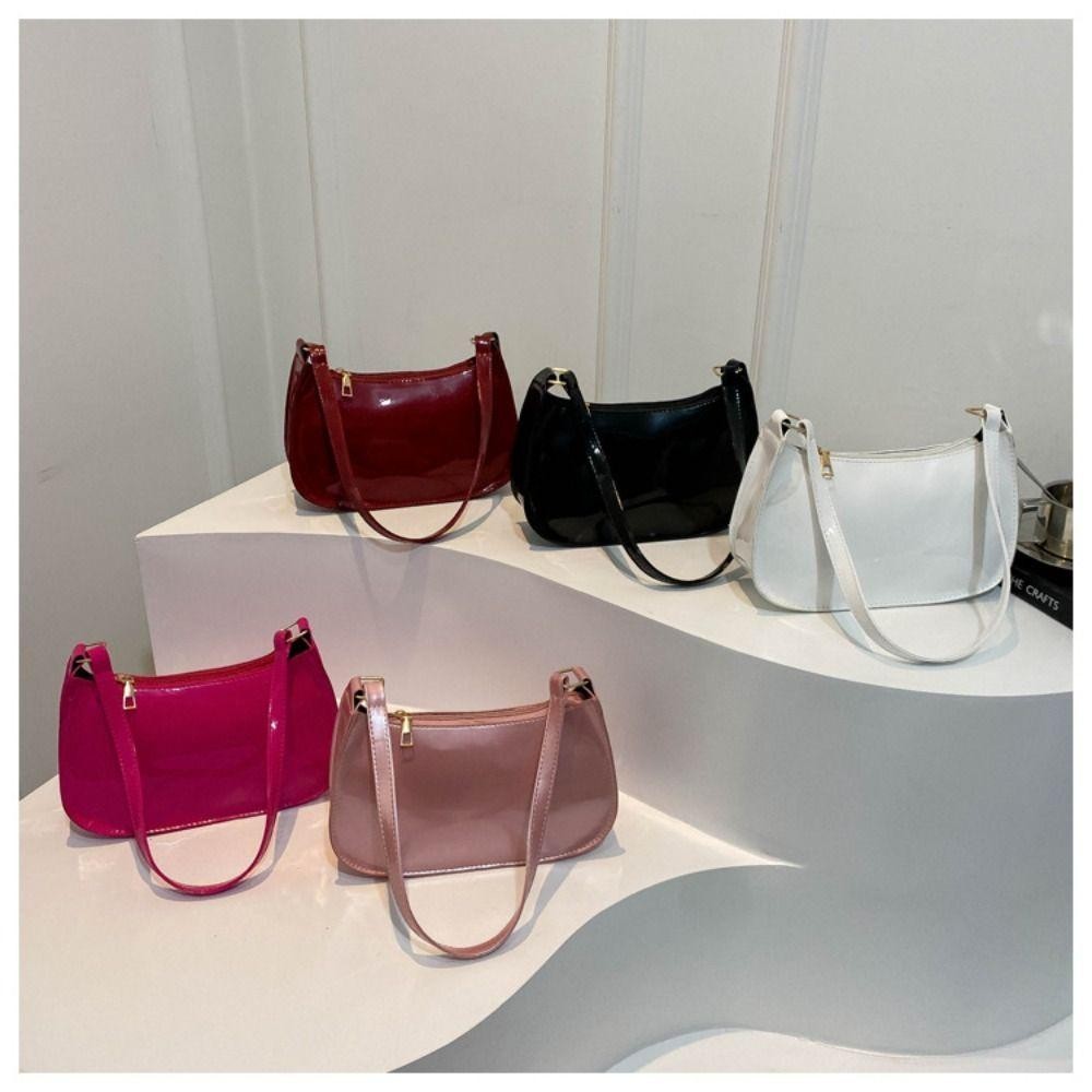 กระเป๋าถือ LISAR กระเป๋าสะพายสไตล์ซิปทรงเกี๊ยว, แฟชั่น PU สีทึบเวอร์ชั่นเกาหลีรักแร้กระเป๋าจับคู่ทุกวัน