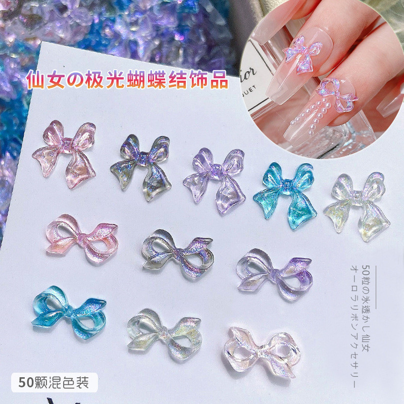 50 ชิ้นเล็บพ่อ Aurora ผีเสื้อ Jet เรซิ่นเครื่องประดับสุทธิสีแดง Phantom Bing สี Colgium เล็บตกแต่งเล็บ