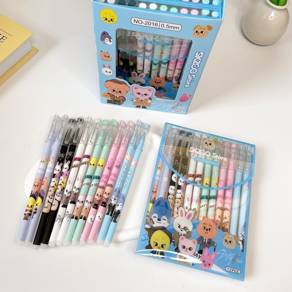 12pcs/lot Kpop Idol Stray เด ็ กเจลปากกา SKZ สีดําเติมปากกาน ่ ารักการ ์ ตูนโรงเรียน Office Supply Stay ของขวัญ