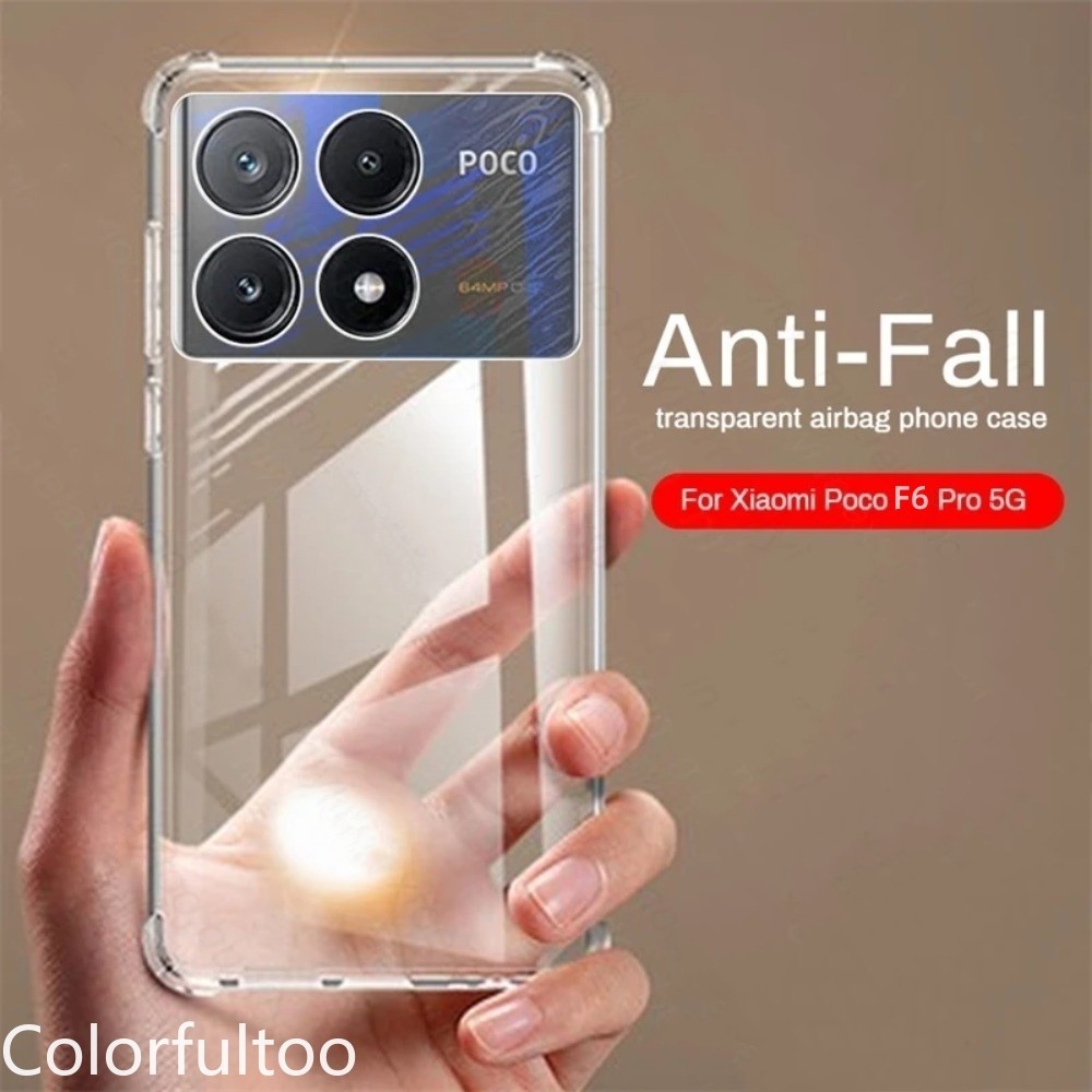 เกราะใสปลอกกันกระแทกสําหรับ Xiaomi Poco F6 Pro F6Pro F 6 PocoF6 PocoF6Pro 5G ถุงลมนิรภัยโปร่งใส TPU ซิลิโคนนุ่มเคสโทรศัพท์ Anti-fall กันชนกล้องป้องกันปกหลัง