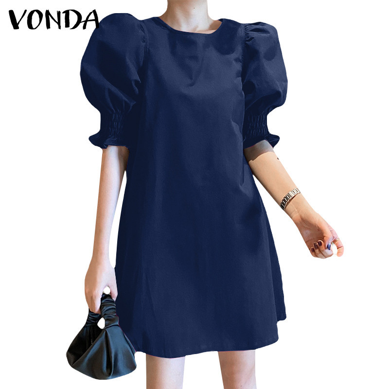Vonda เสื ้ อเบลาส ์ คอกลมลําลองผู ้ หญิงเกาหลีครึ ่ งแขนสีทึบ