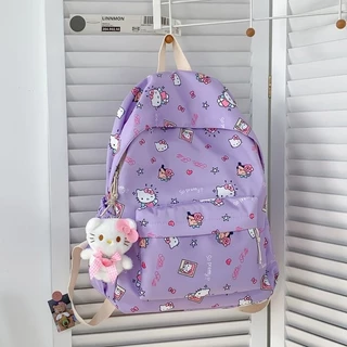 SANRIO กระเป๋าเป้สะพายหลัง ซานริโอ Hello Kitty สําหรับนักเรียนความจุขนาดใหญ่น้ําหนักเบาพิมพ์แฟชั่นกระเป๋าการ์ตูนหญิงอเนกประสงค์