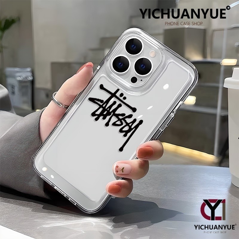 YICHUANYUE - สำหรับ iPhone 11 13 14 15 Pro MAX 14Plus XS MAX XR การ์ตูน ภาษาอังกฤษ เคสใส กันกระแทก เคสมือถือ เคสซิลิโคน