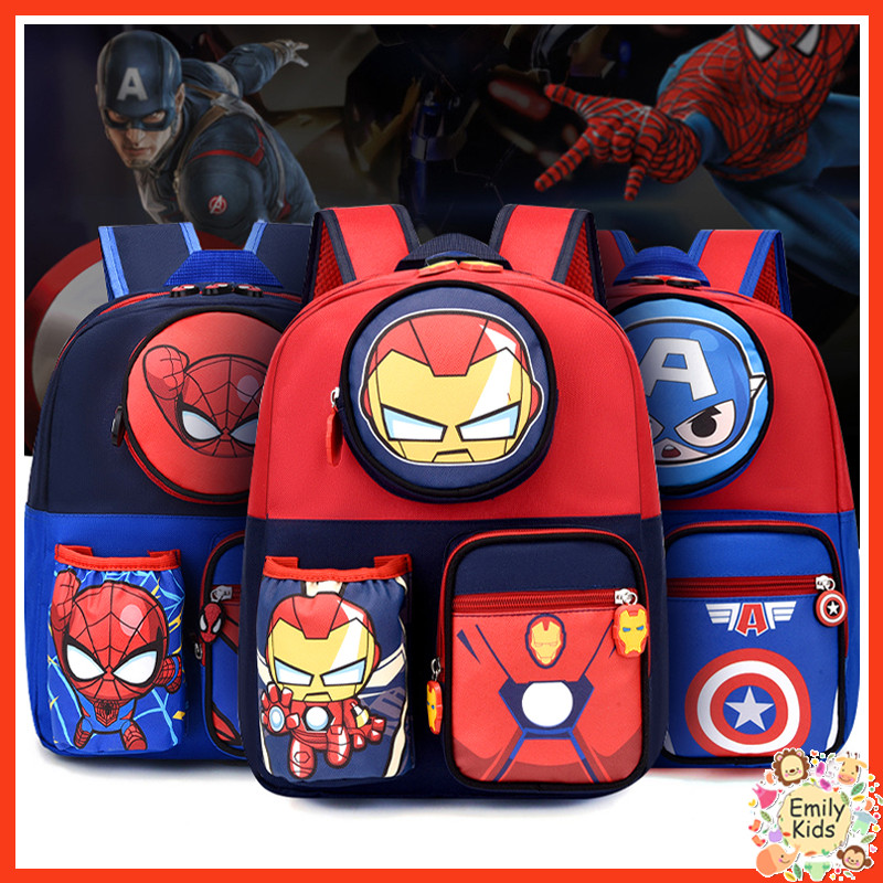 Ready Stock Kids Boys School Bags Spider Man Iron Man Cartoon Anime Kindergarten