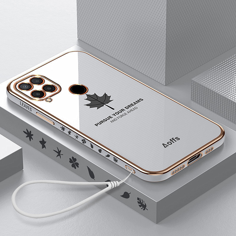 เคส Realme C1 C2 C3 C11 C12 C15 C17 C20 C21 C21Y C25Y C25 C25s A1k case ชุบ เคสโทรศัพท์ ลายใบเมเปิ้ล เคสมือถือ อ่อนนุ่ม เคสเรียวมี C15