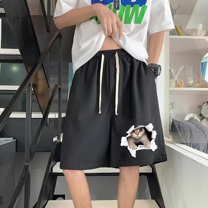 กางเกงขาสั้นวาฟเฟิล ไซซ์ M-5XL กางเกงกีฬาบาสเก็ตบอล ขาสั้น ทรงหลวม แนวตั้ง ห้าส่วน ลําลอง คุณภาพสูง แฟชั่นฤดูร้อน สําหรับผู้ชาย และผู้หญิง PEE7268