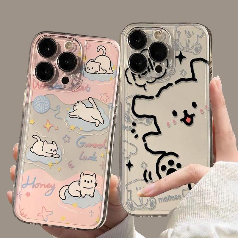 ฝาครอบสําหรับ OPPO A78 A58 A79 A98 5G A1K F7 F9 F11 Reno 11 10 5G Pro Plus 11F 8T 4 7 7Z 8Z 5Z 6Z 5 6 8 Pro ฝาครอบโทรศัพท์คู่ตุ๊กตาสัตว์น่ารักคู่ป้องกันกล้องสัตว์น่ารัก เคลียร์