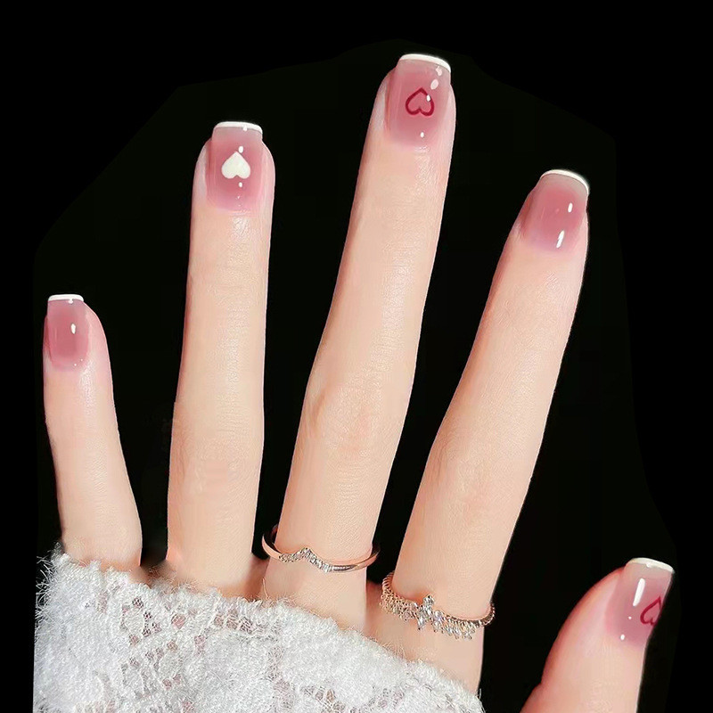24 ชิ้น/ถุง DIY เล็บปลอม French Finger Nail Art เล็บปลอม
