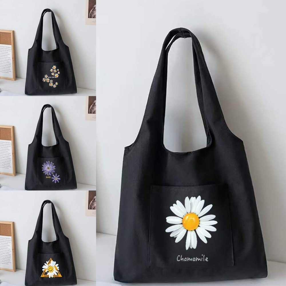 Daisy Series ผ้าใบกระเป๋าผู้หญิงถุงช้อปปิ้งความจุสูง Commuter Tote Bag ซูเปอร์มาร์เก็ตร้านขายของชำกระเป๋าถือนักเรียน